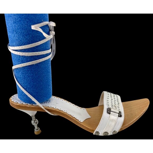 Nasma Shoes - White Nasma Womens Rhinestone Studded Heeled Sandals Size 9.5